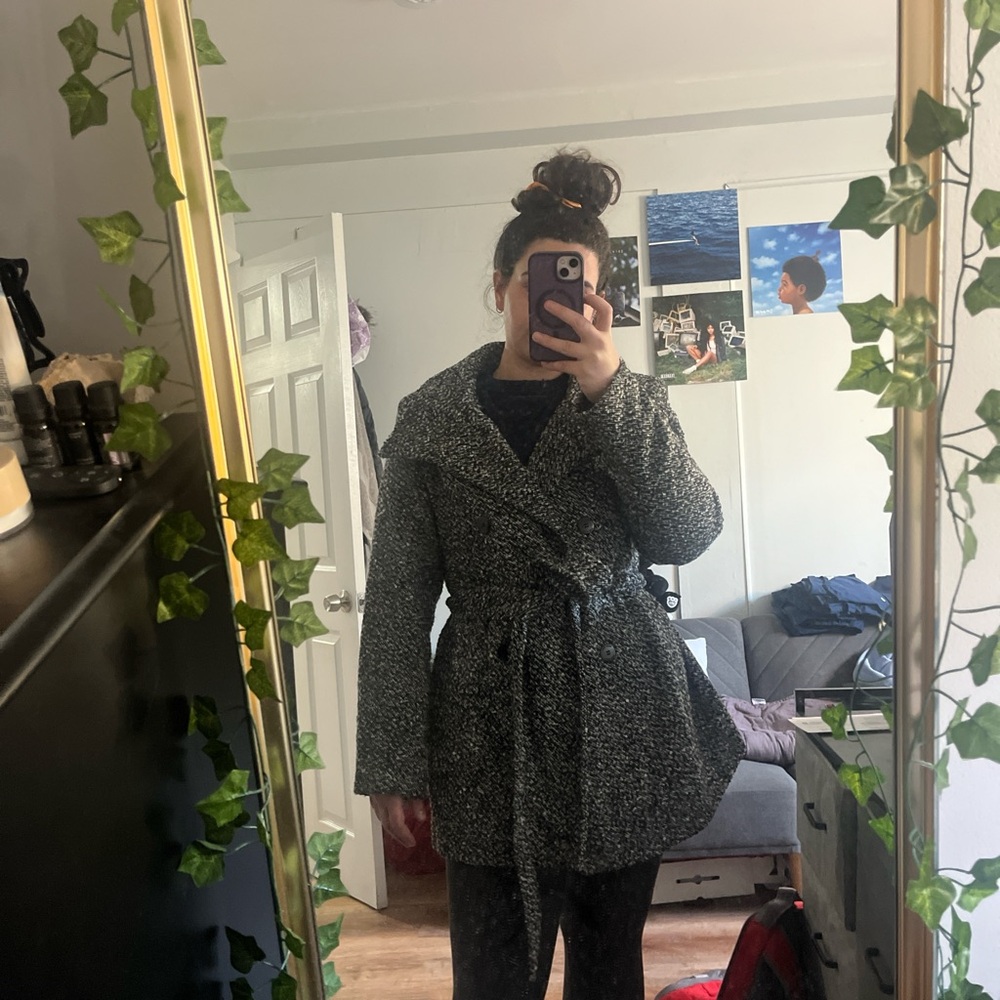 Calvin Klein Black and White Tweed Trench Coat